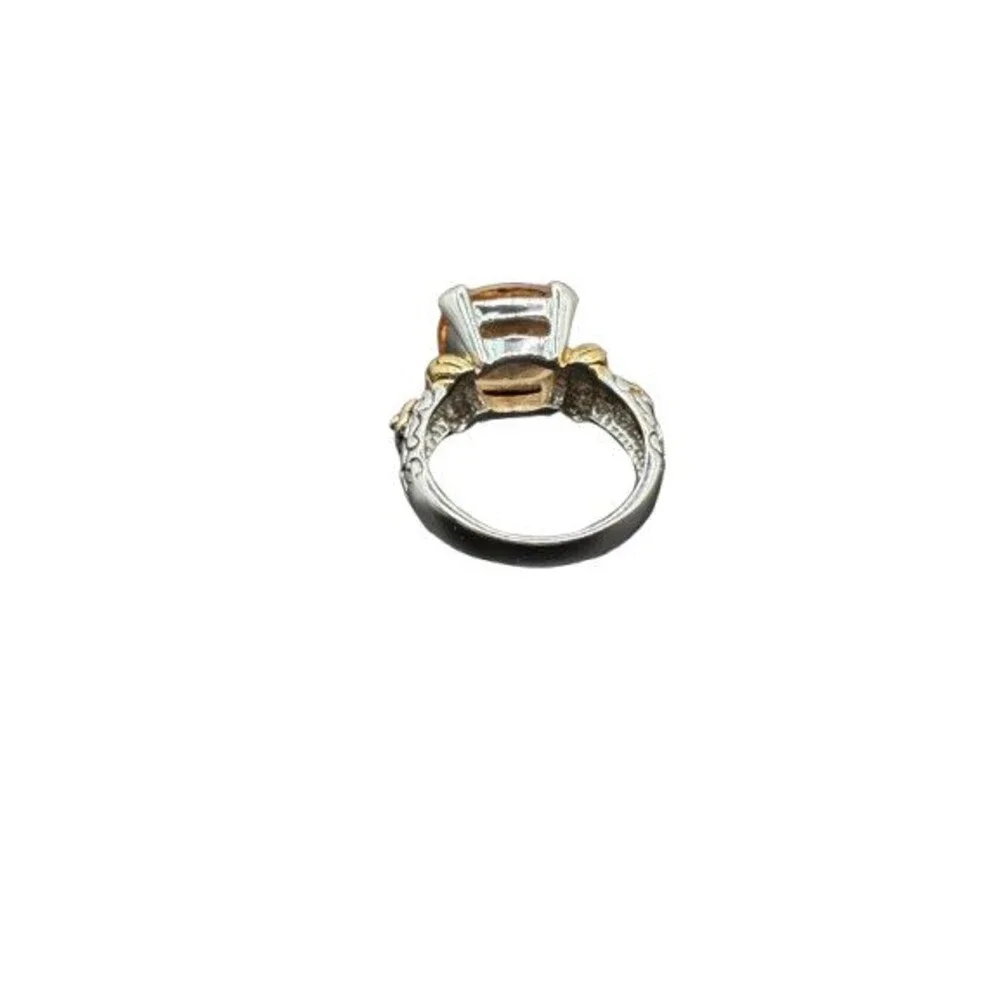 Barbara Bixby Sterling Silver 18k Gold Oval Citrine Floral Flower Ring Size 7